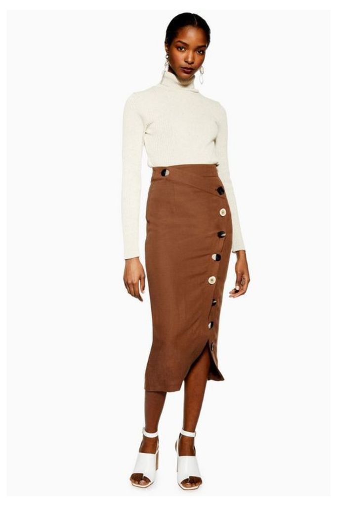 Womens Brown Mixed Button Pencil Skirt - Chocolate, Chocolate