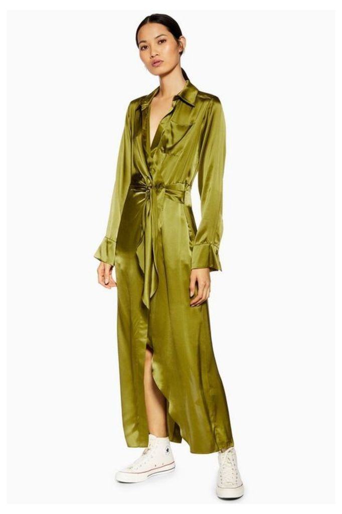 Womens **Wrap Silk Shirt Maxi Dress By Topshop Boutique - Khaki, Khaki
