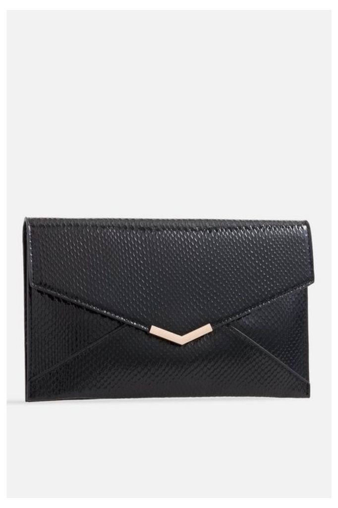 Womens **Faux Snakeskin Clutch Bag By Koko Couture - Black, Black