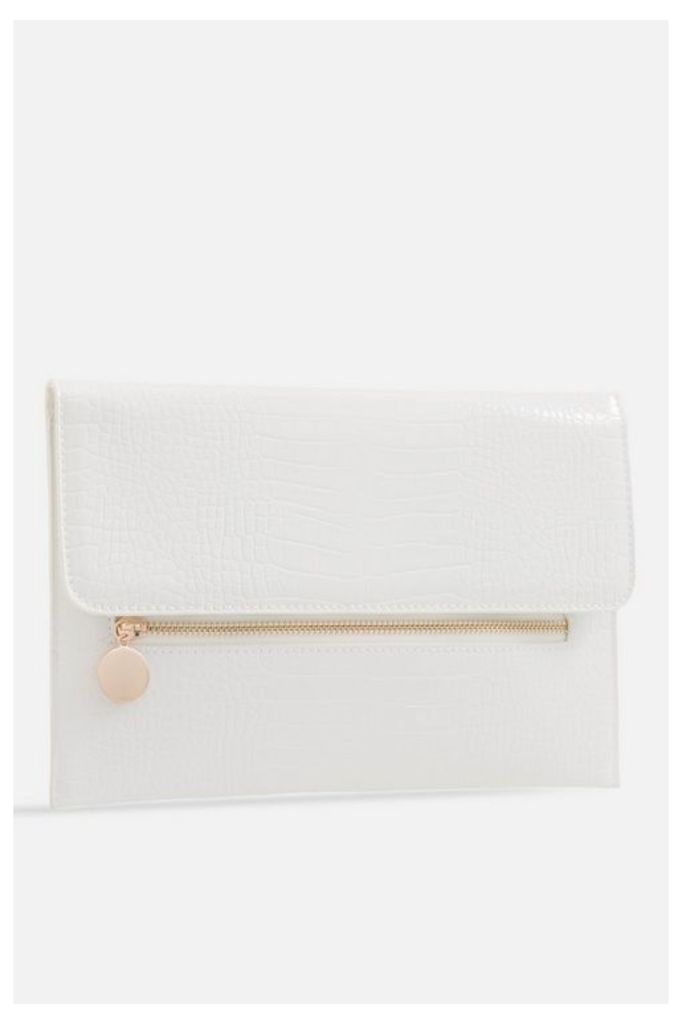 Womens **Faux Snakeskin Foldover Bag By Koko Couture - White, White