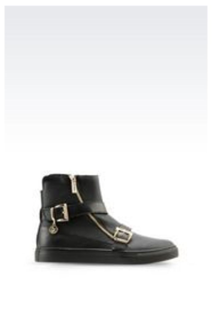 OFFICIAL STORE ARMANI JEANS HIGH-TOP SNEAKER IN LEATHER