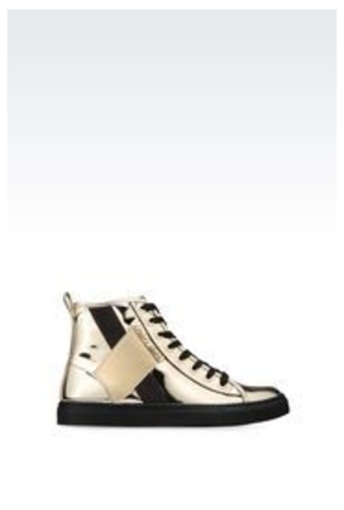 OFFICIAL STORE ARMANI JEANS HIGH-TOP SNEAKER WITH MIRROR EFFECT