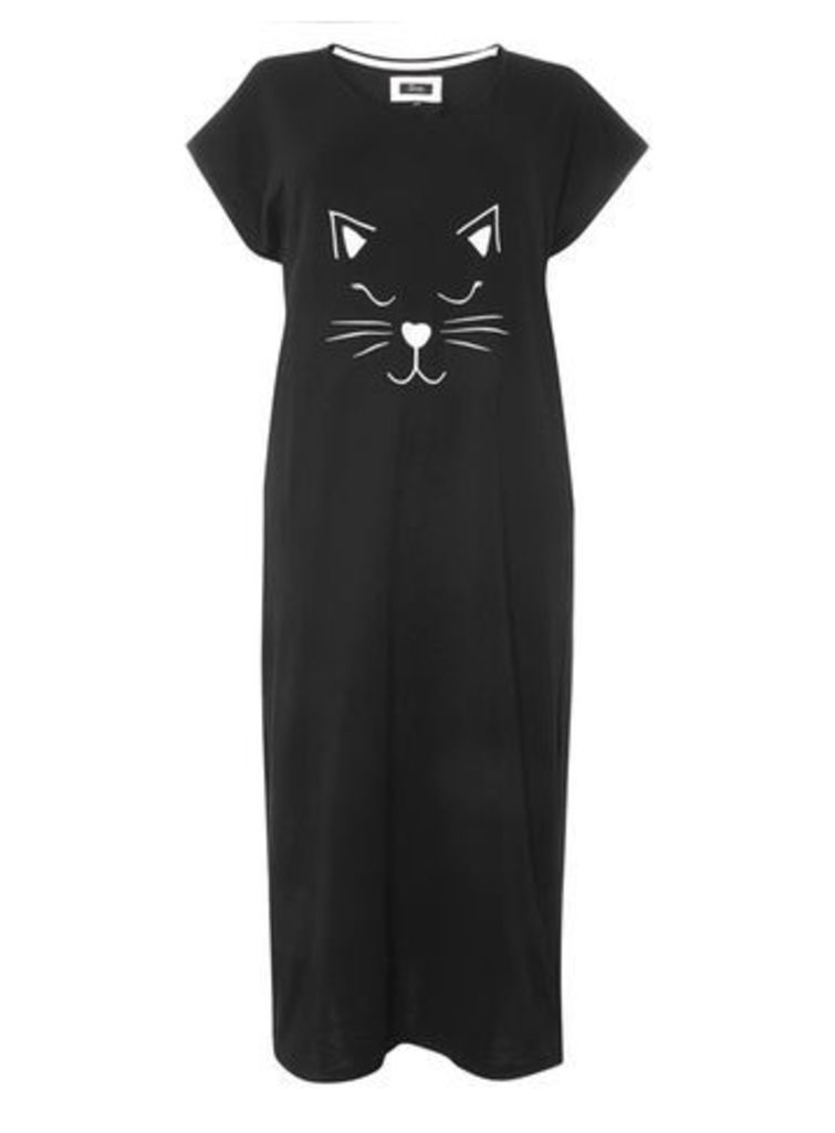 Black Cat Face Long Nightdress, Black