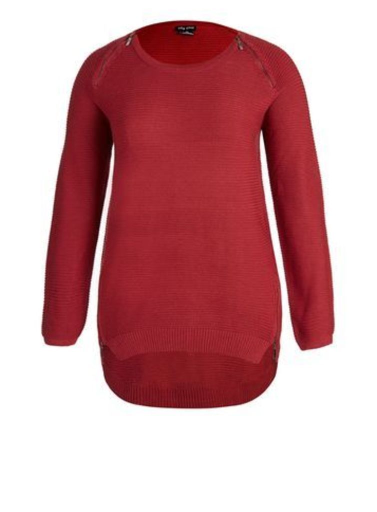City Chic Red Zip Front Jumper, Red