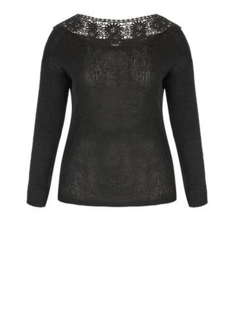 City Chic Black Lace Crochet Jumper, Black