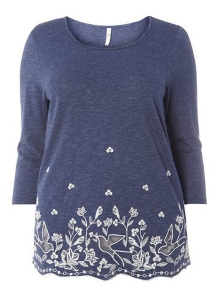 Blue Busty Fit Embroidered Top, Blue