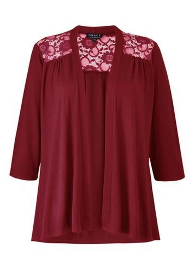 Grace Berry Red Lace Panel Cardigan, Berry