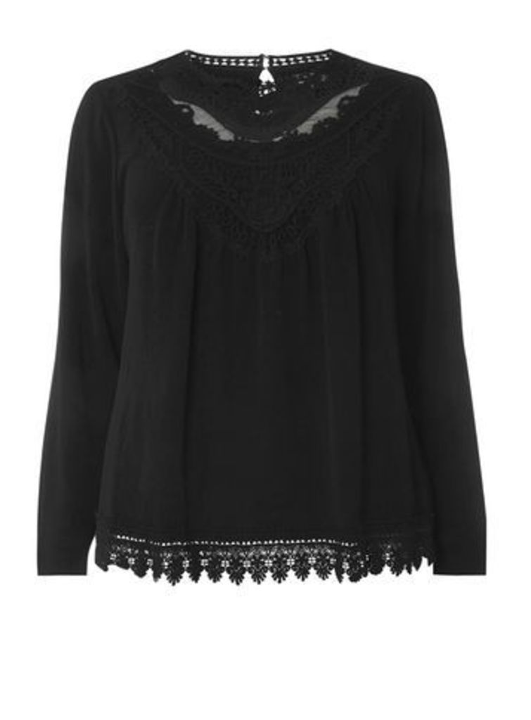 Lovedrobe Black Crochet Trim Top, Black