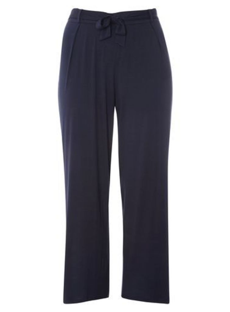 Navy Blue Tie Front Wide Leg Trousers, Navy