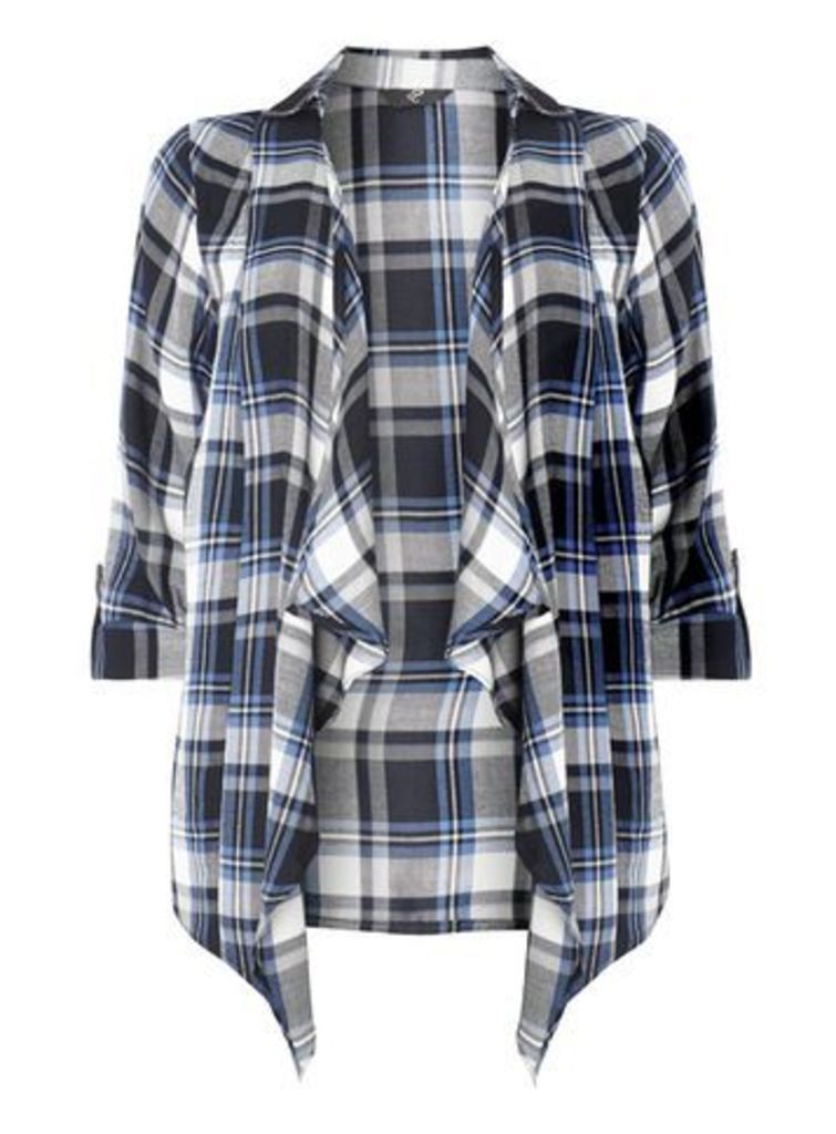 Navy Blue Check Cover Up Top, Blue