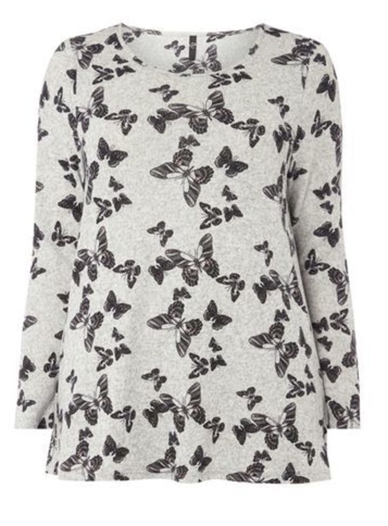 Grey Butterfly Printed Soft Touch Top, Grey