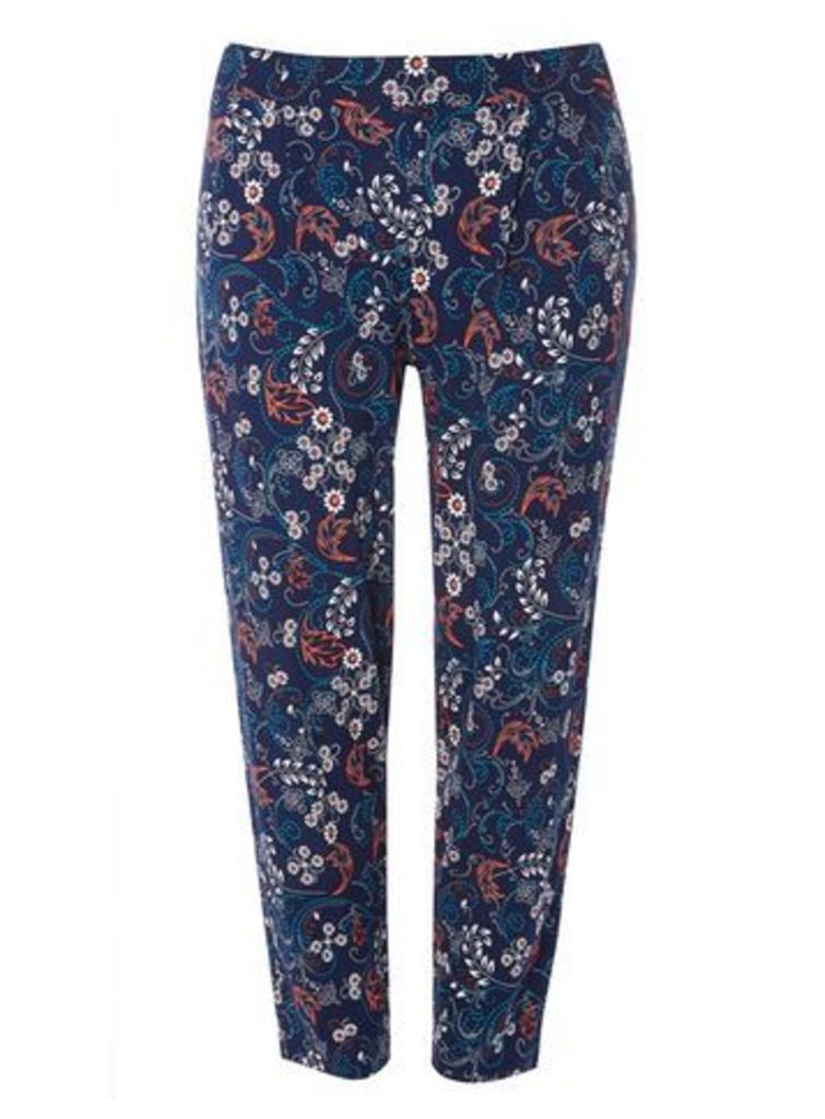 Blue Printed Tapered Trousers, Black