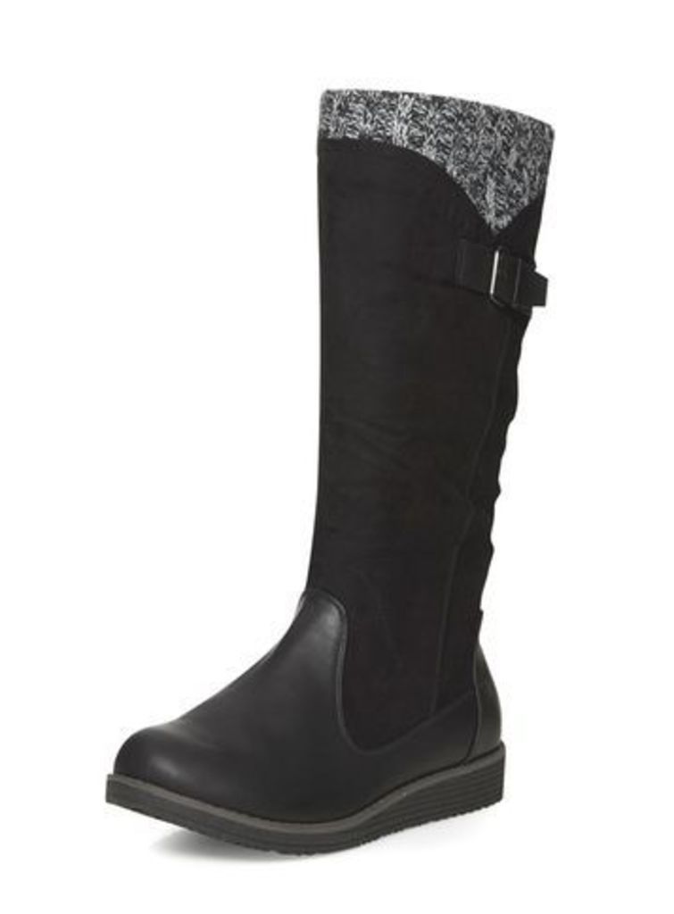 Black Wedge Knitted Boots, Black