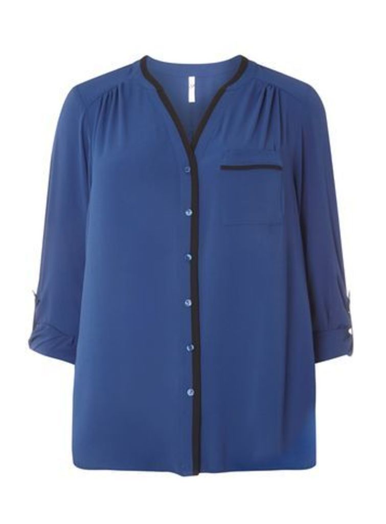 Blue 3/4 Sleeve Trim Shirt, Blue