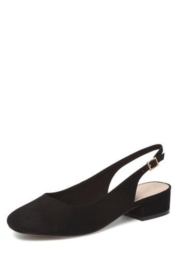 Black Standard Fit Square Toe Slingback Sandals, Black