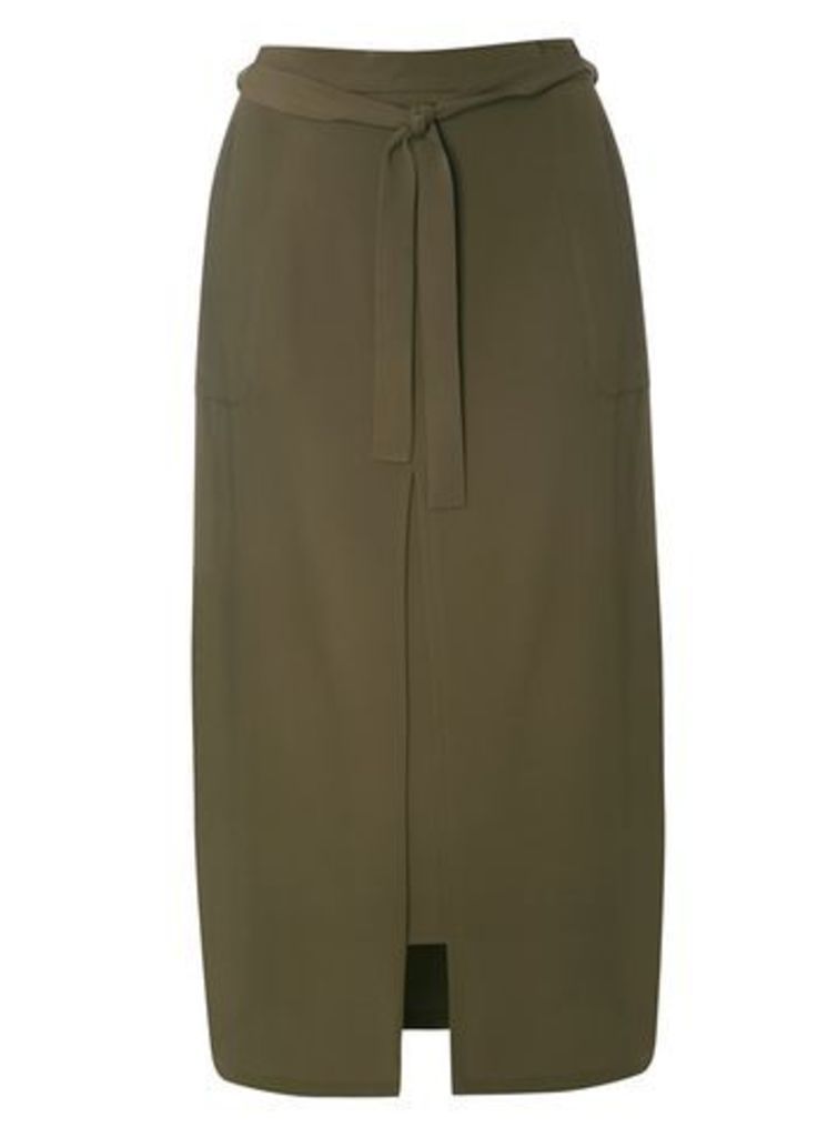 Khaki Green Tie Front Skirt, Khaki