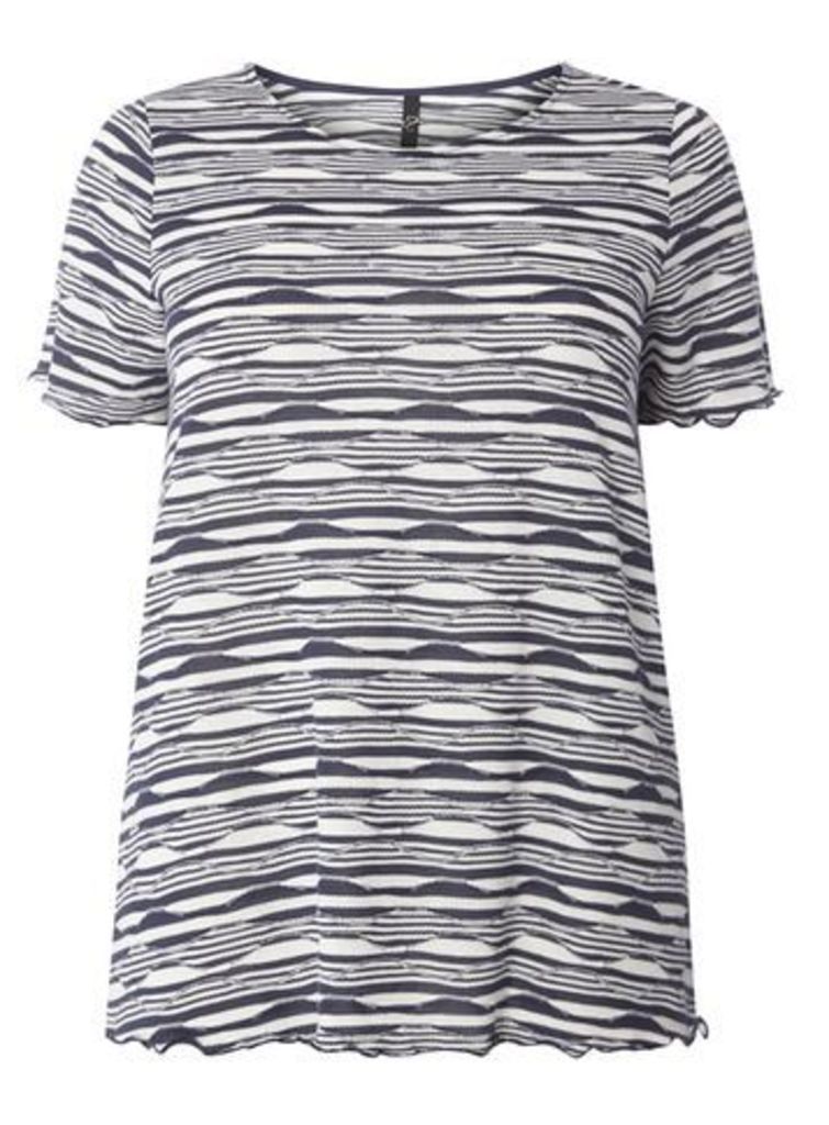 Navy Blue And White Textured Stripe T-Shirt, Navy