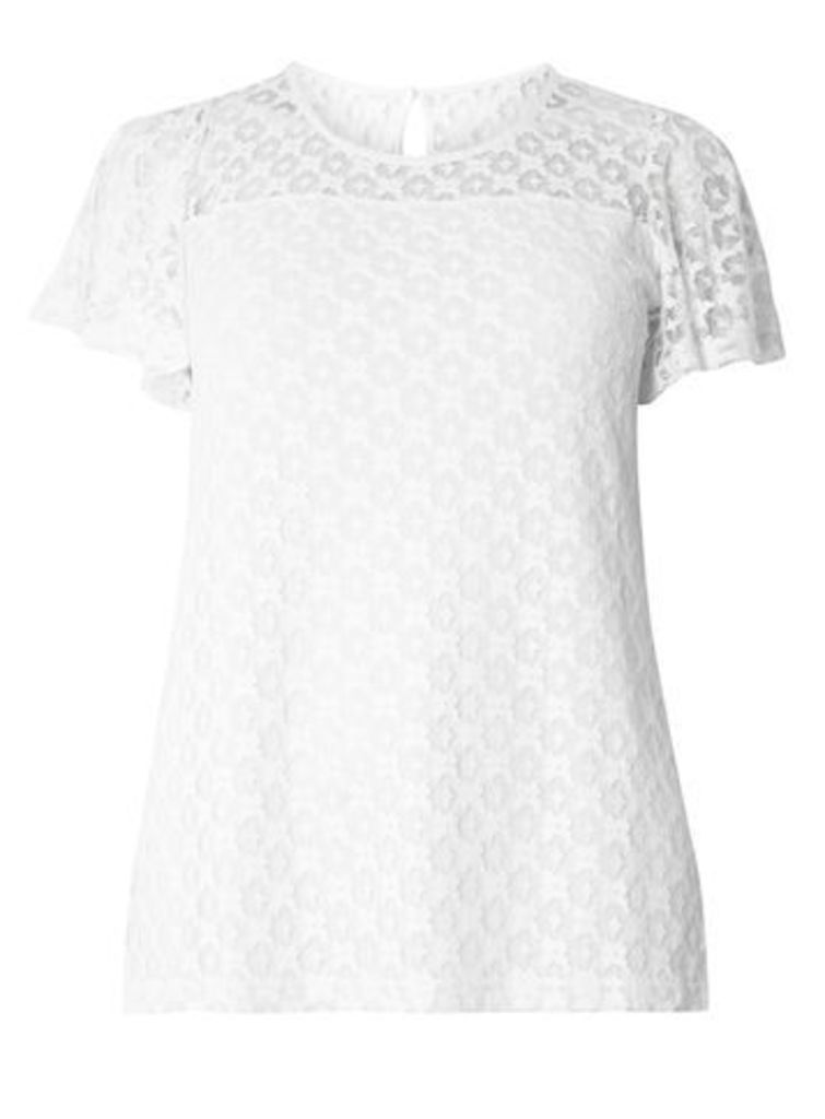 White Lace Short Sleeve Top, White