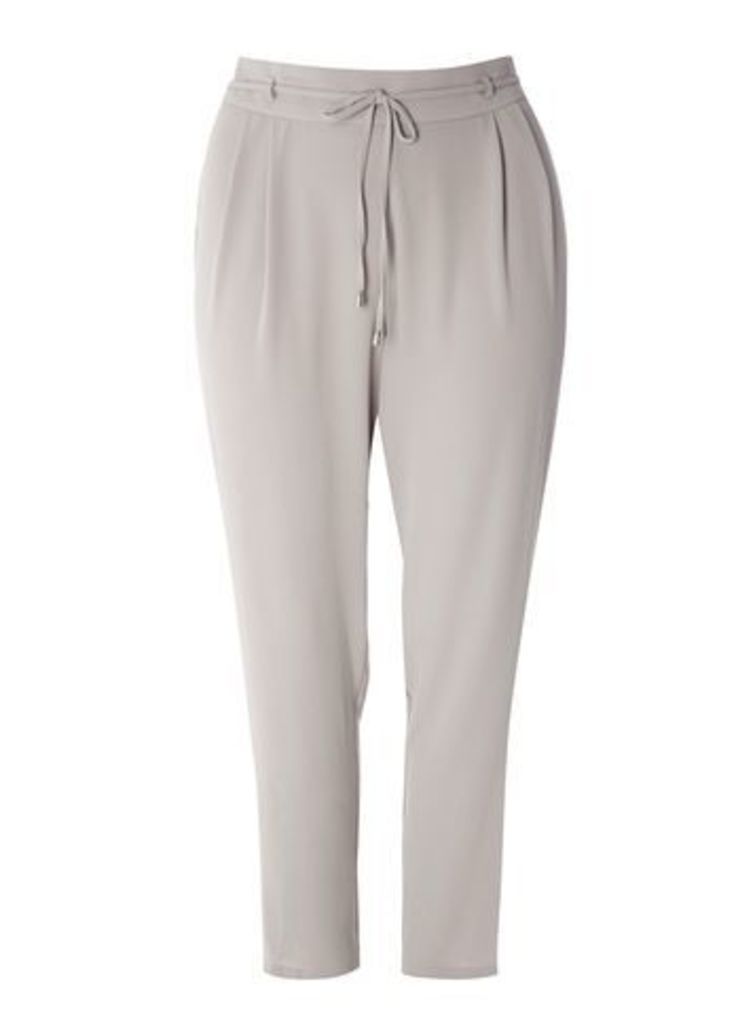 Grey Tie Front Tapered Trousers, Grey