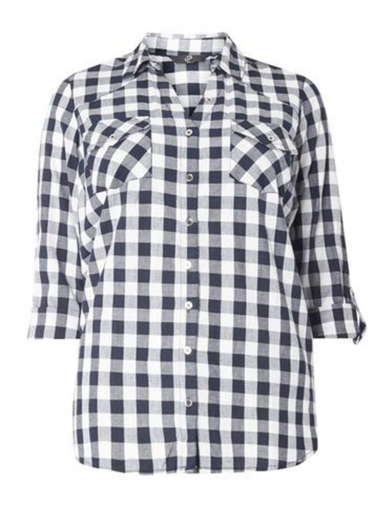 Navy Blue And Ivory Check Shirt, Navy