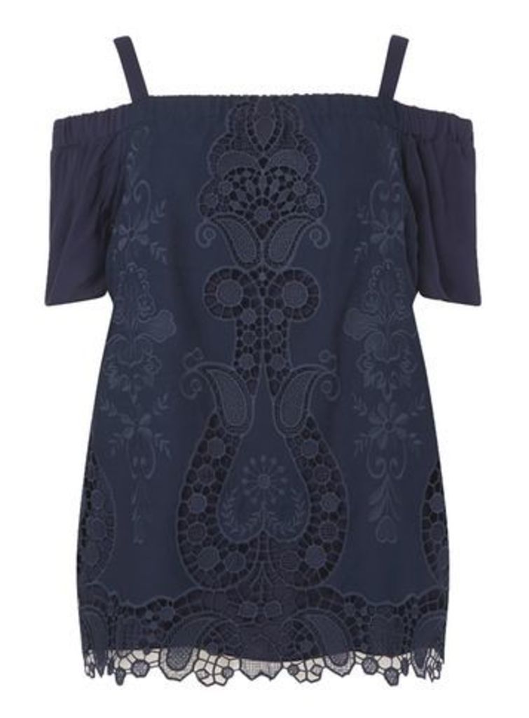 Live Unlimited Embroidered Bardot Top, Navy