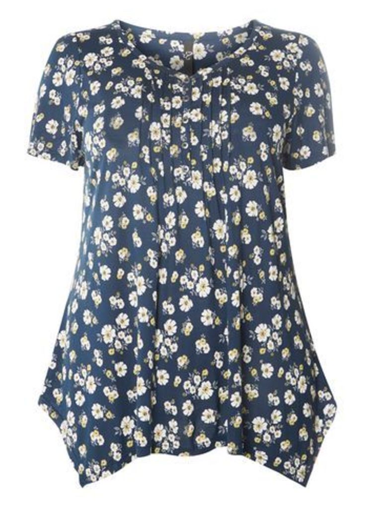 Navy Blue Floral Top, Navy