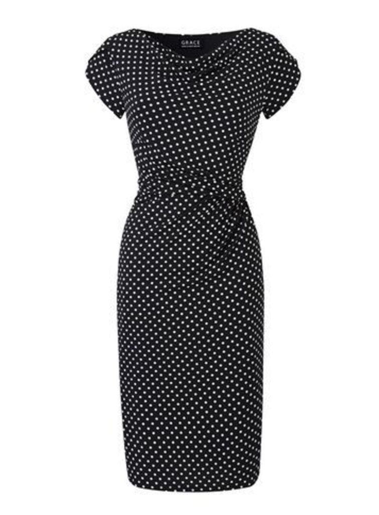 Grace Monochrome Cowl Neck Spot Dress, Black
