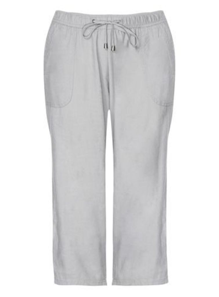 Grey Linen Blend Crop Trousers, Grey