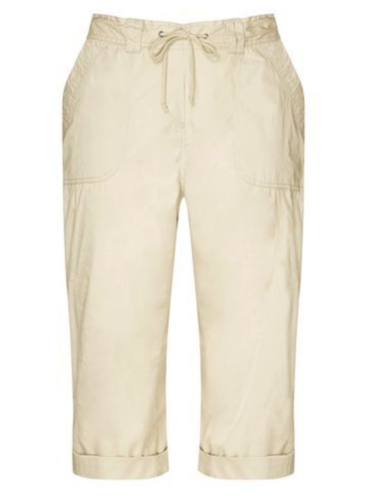 Neutral Cotton Crop Trousers, Beige/Natural