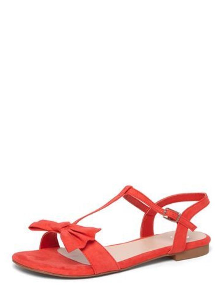 Red T-Bar Bow Sandals, Red