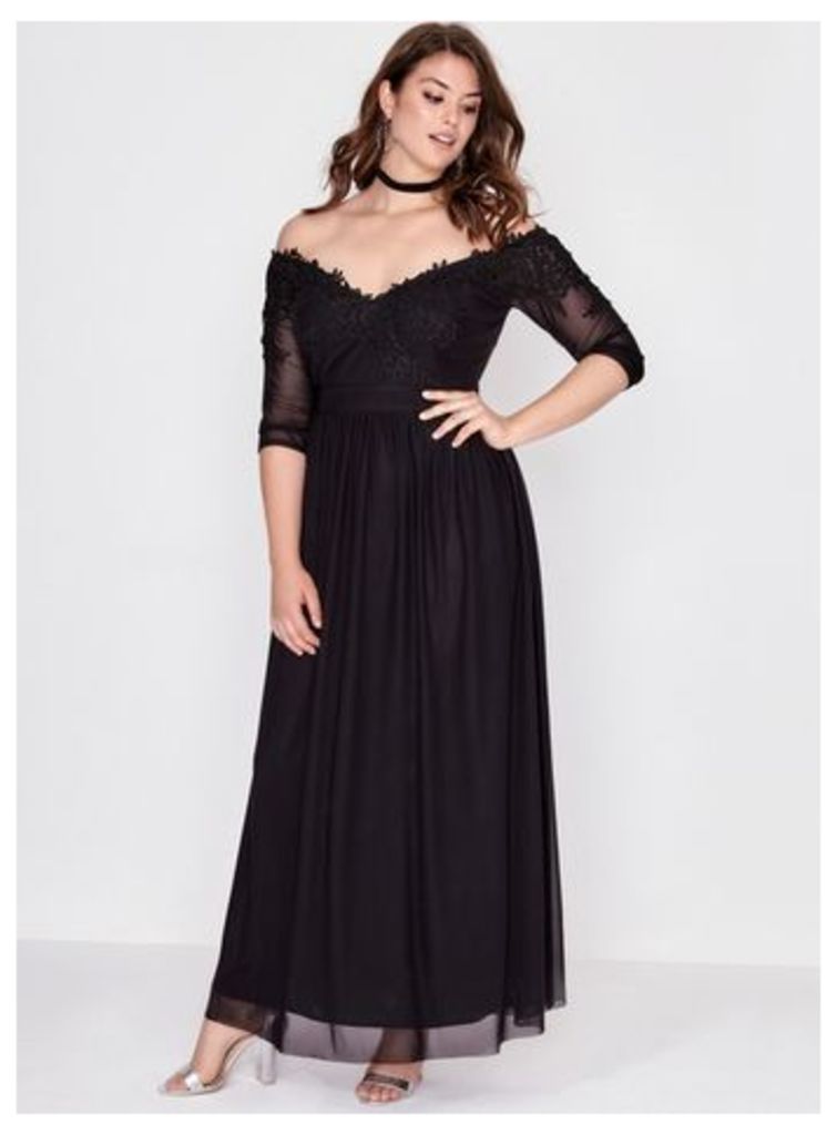 Little Mistress Black Lace Trim Maxi Dress, Black