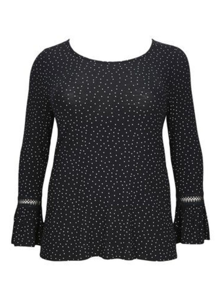 Black Spotted Lace Trim Top, Black/White