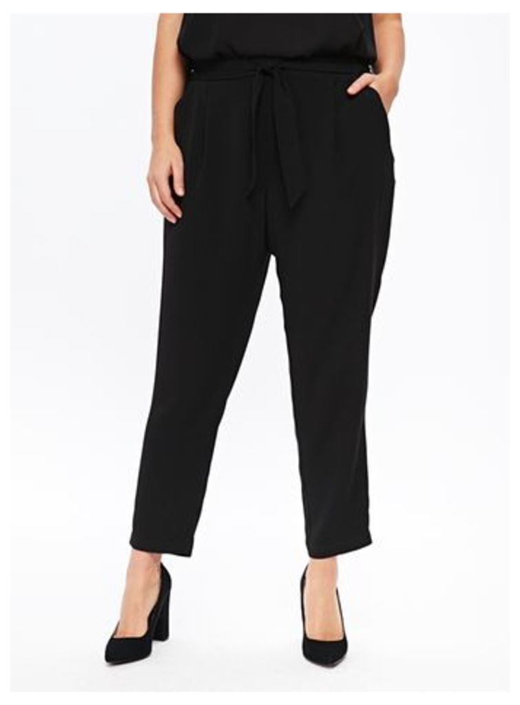 Black Tie Front Tapered Trousers, Black