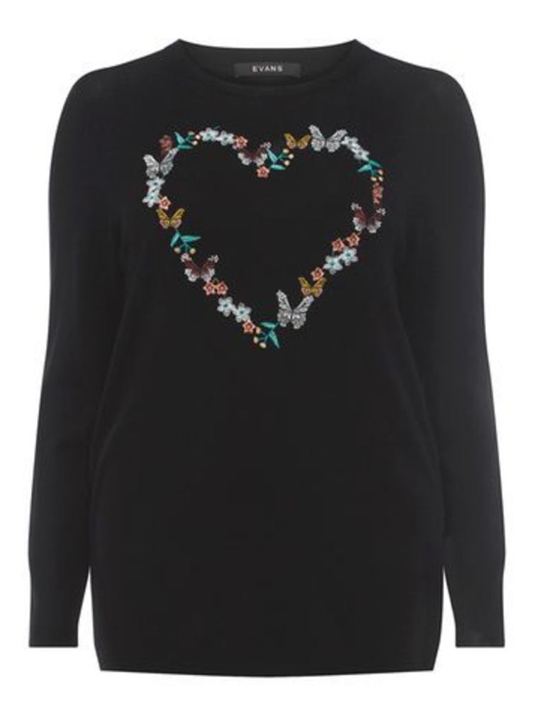 Black Embroidered Heart Jumper, Black