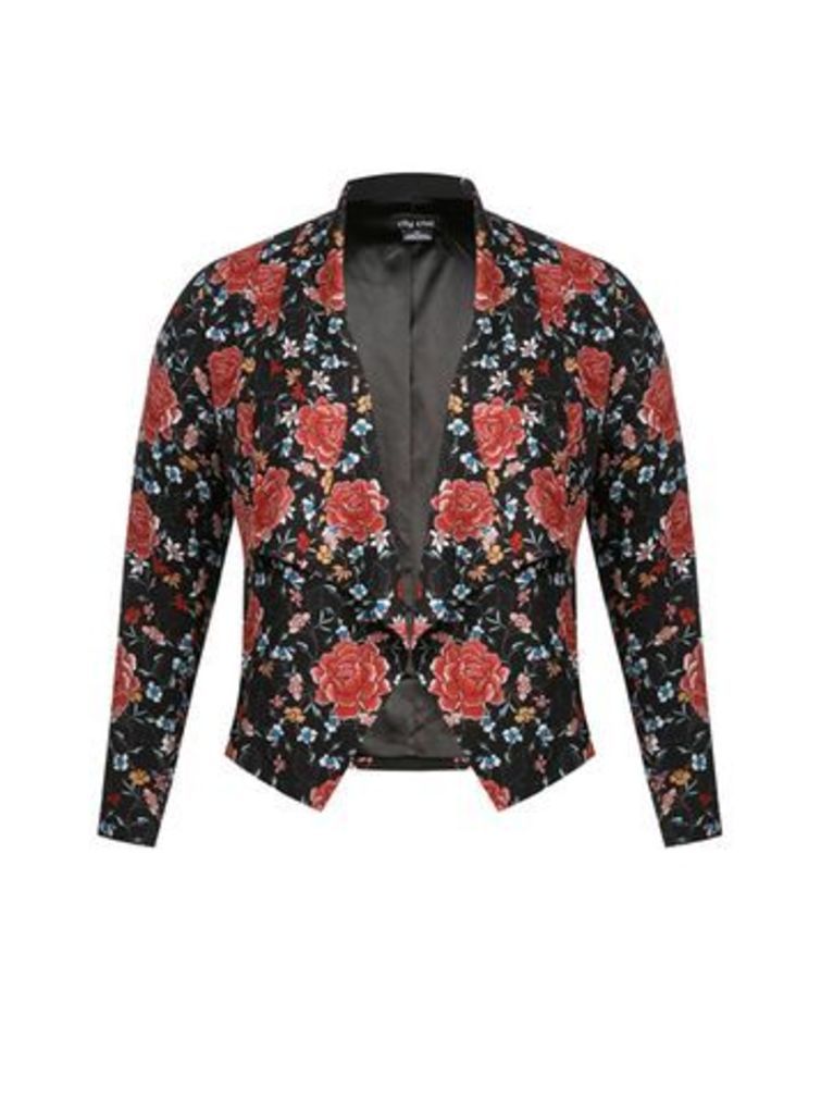 City Chic Red Floral Print Jacket, Red