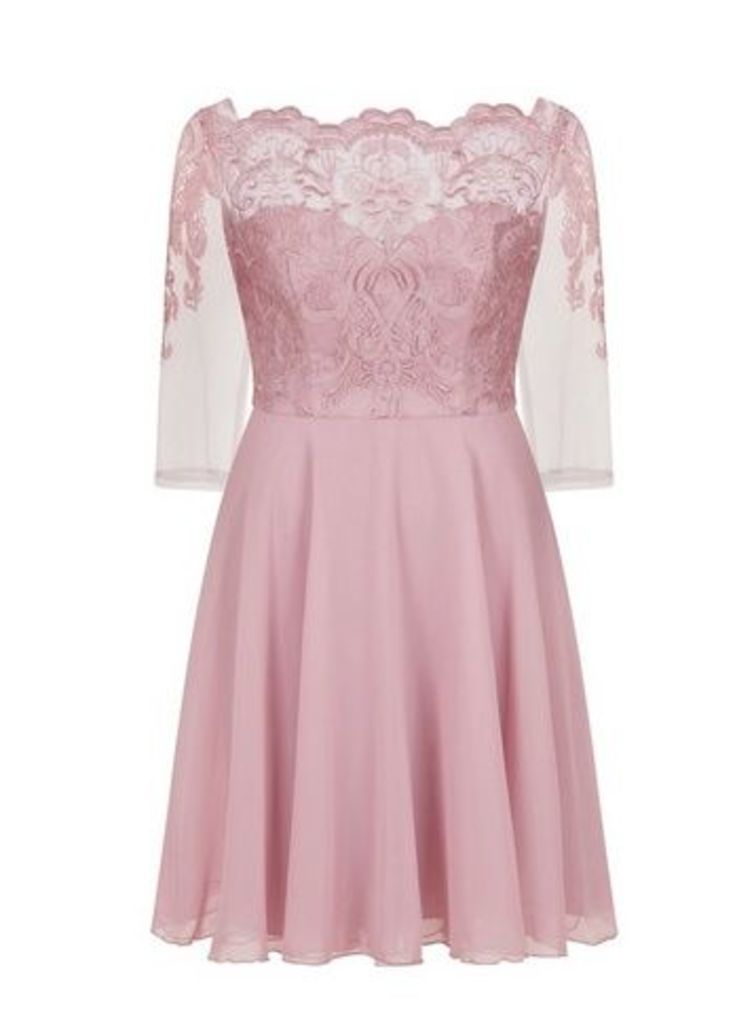 **Chi Chi London Rose Gold Embroidered Dress, Pale Pink