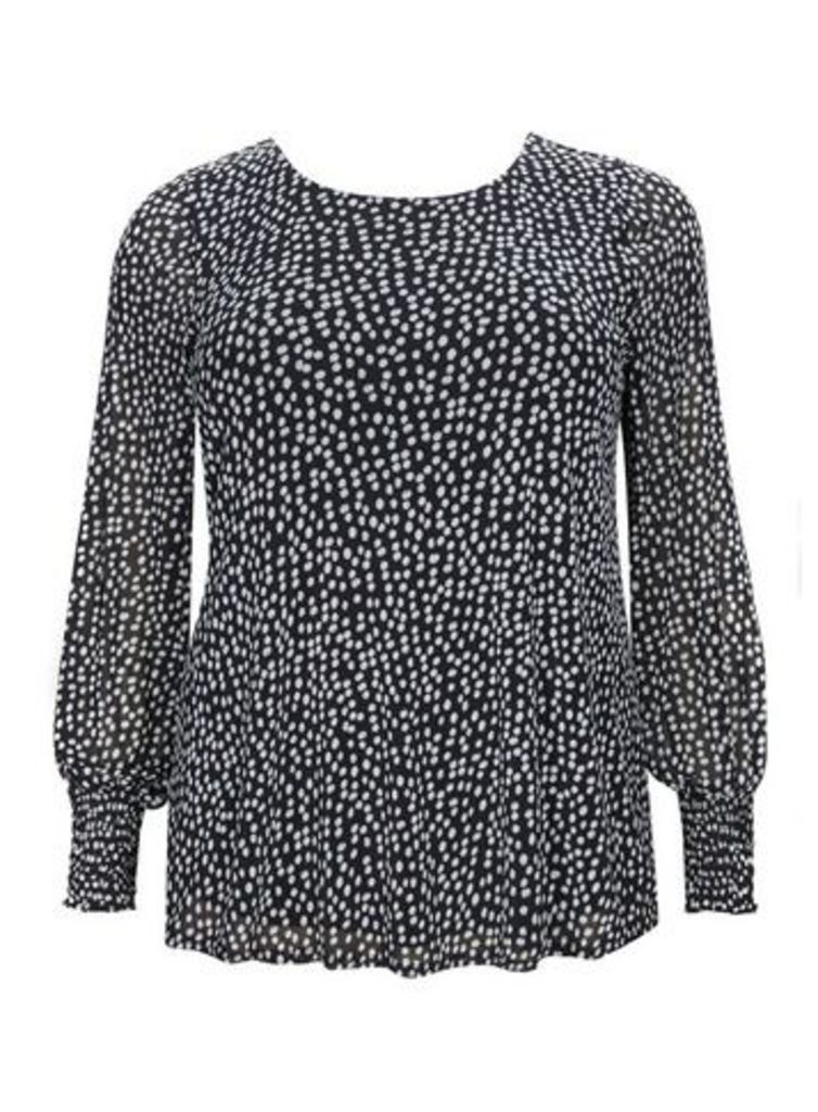 Black and White Spot Print Top, Black