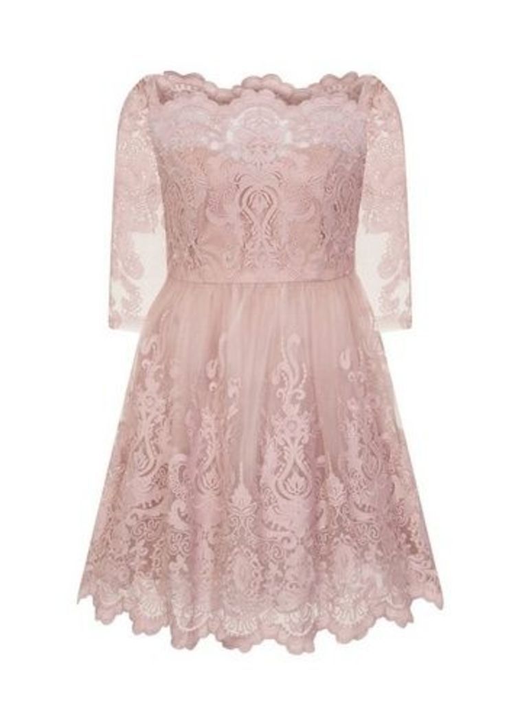 **Chi Chi London Mink Baroque Style Skater Dress, Pink