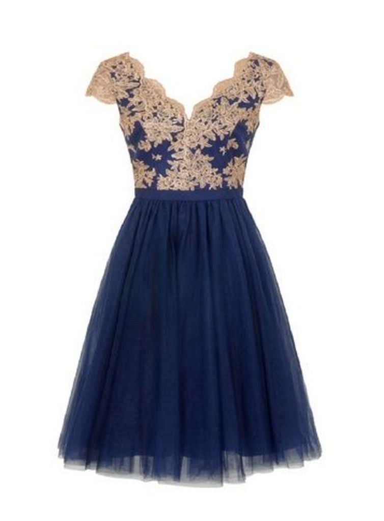 **Chi Chi London Navy Blue Embroidered Dress, Navy
