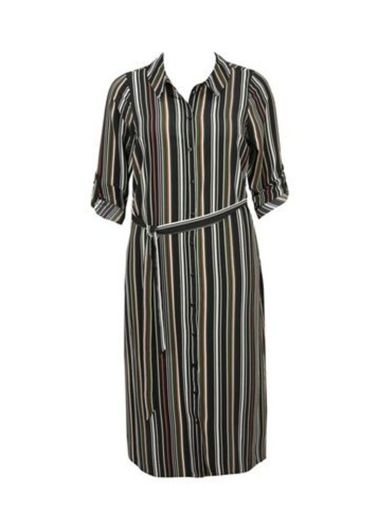 Khaki Striped Shirt Midi Dress, Khaki