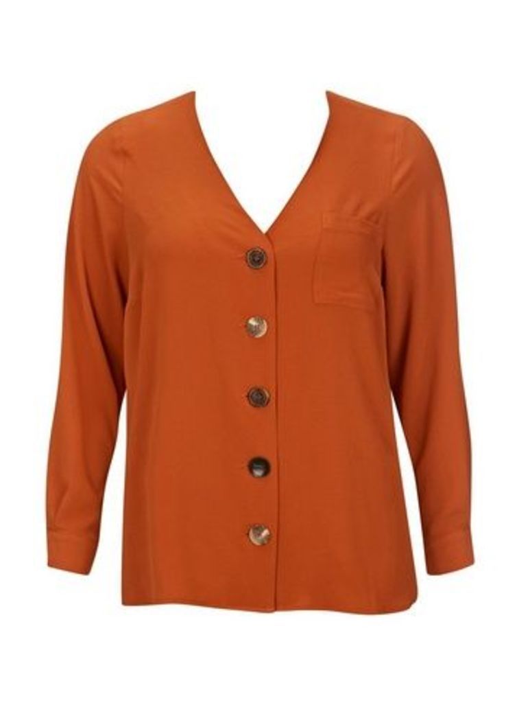 Orange Button Front Shirt, Orange