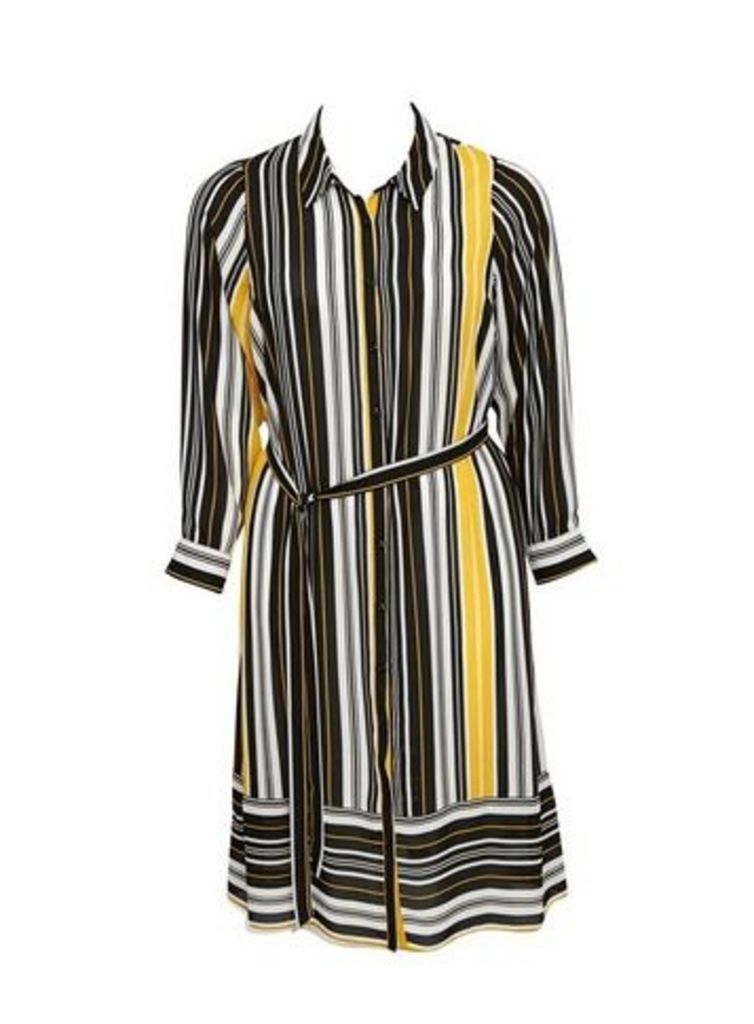 Black And Yellow Stripe Shirt Dress, Dark Multi