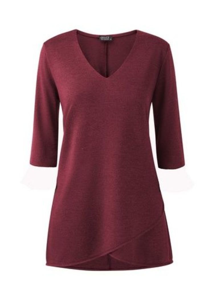 **Grace Berry Red Tulip Hem Tunic Top, Red