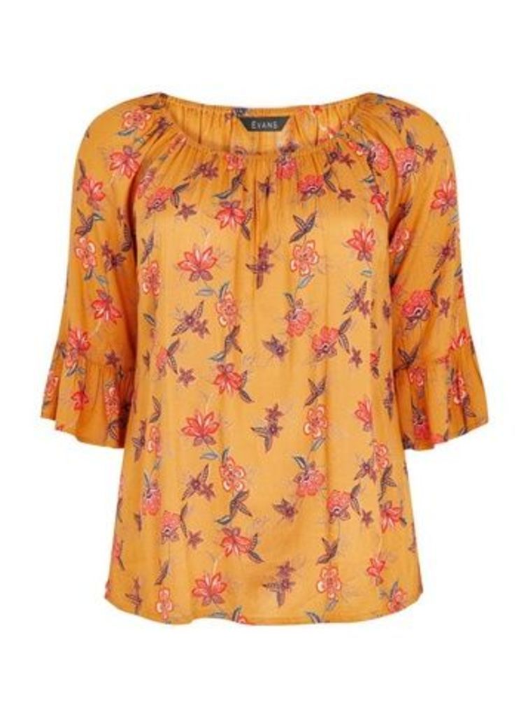 Yellow Floral Print Gypsy Top, Yellow