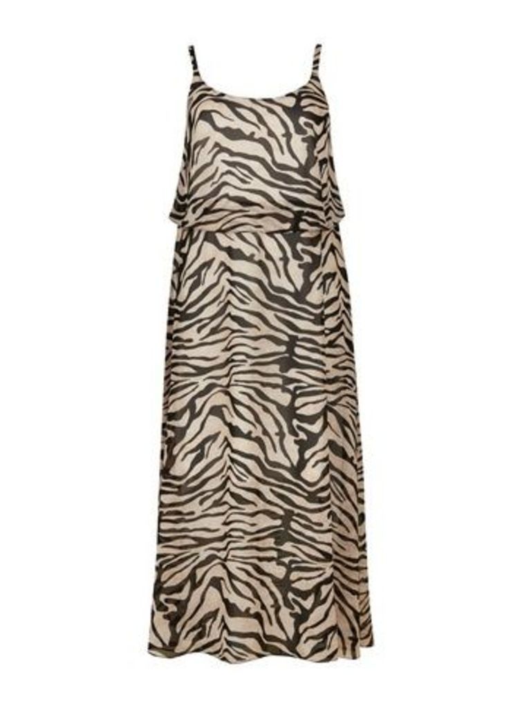 Black Zebra Print Overlay Dress, Beige/Natural