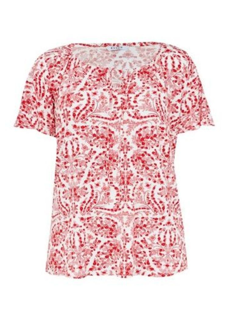 Red Floral Print Gypsy Top, Red