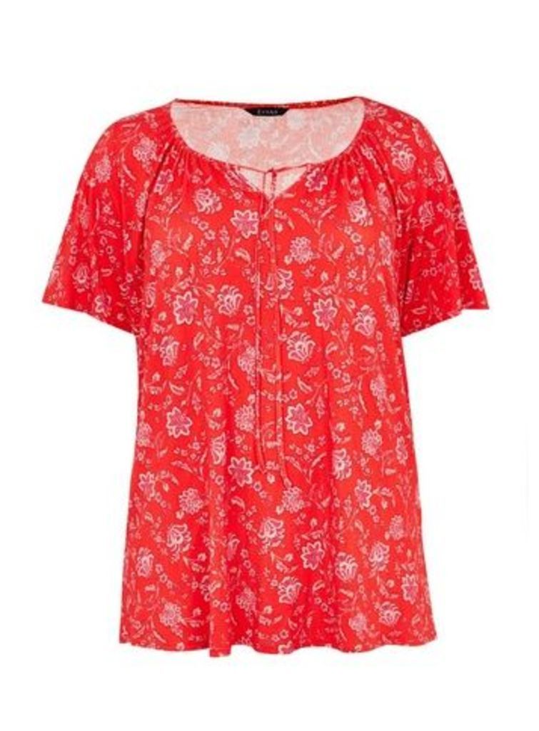 Red Floral Print Gypsy Top, Red
