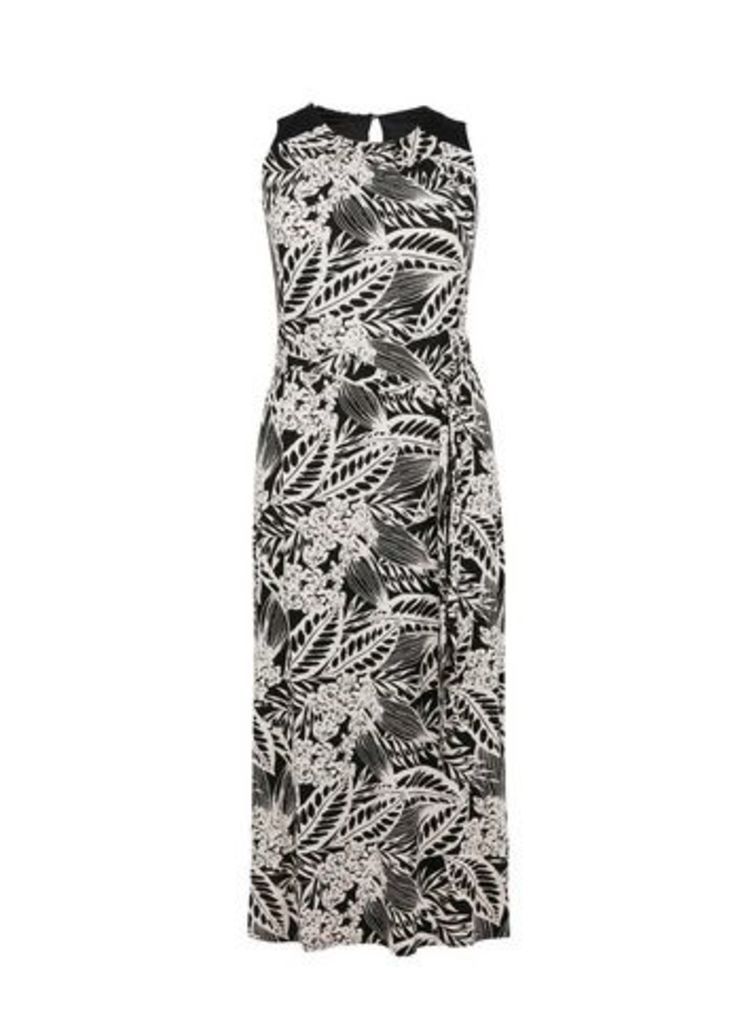 Monochrome Leaf Print Maxi Dress, Black/White