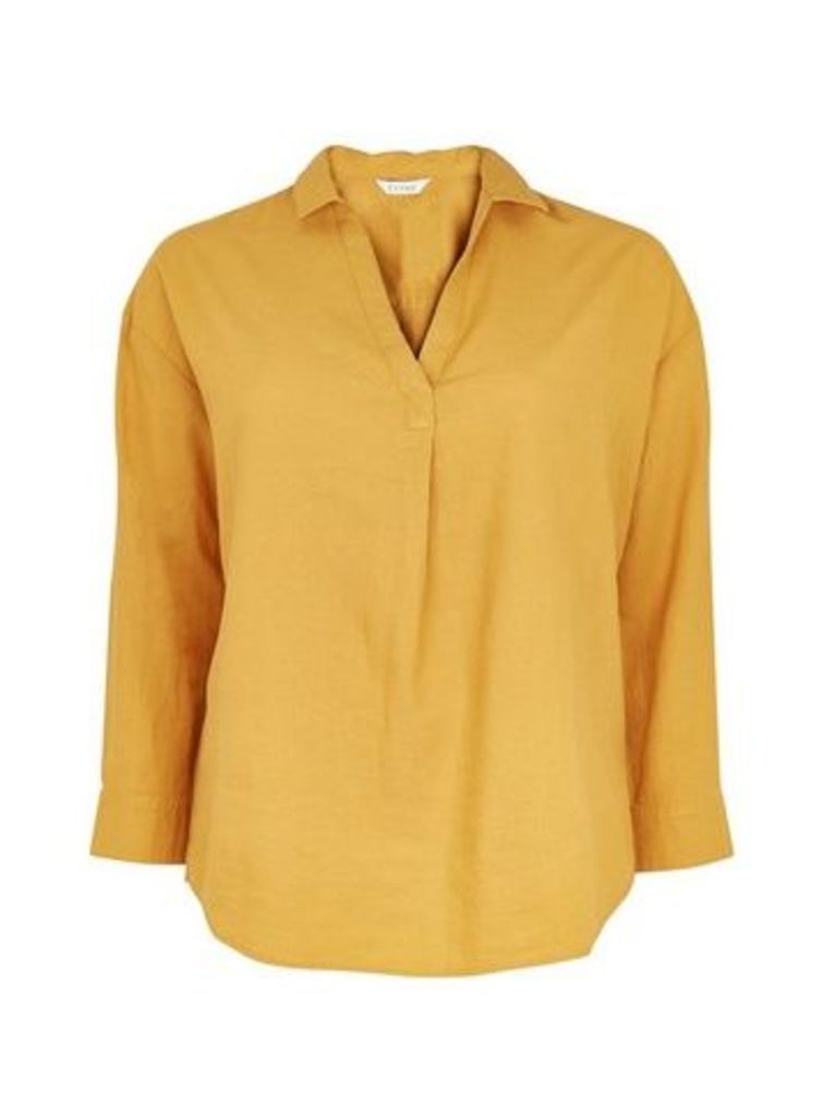 Ochre Linen Blend Shirt, Yellow