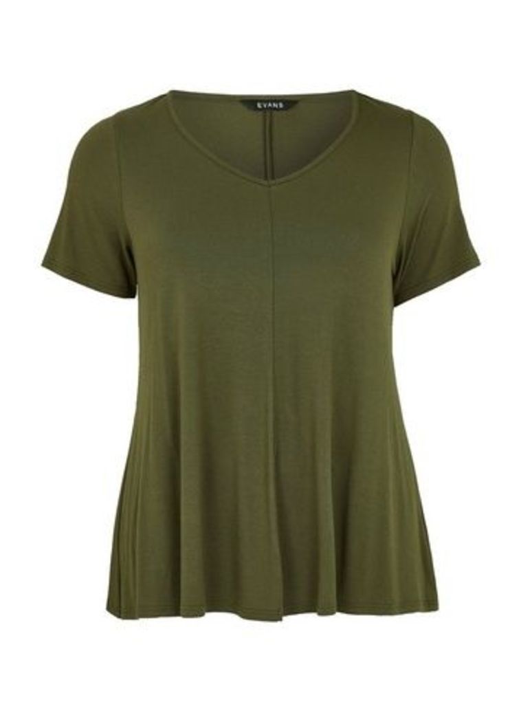 Green V-Neck T-Shirt, Khaki